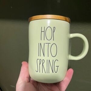 Green Ceramic Mug with Lid Spring